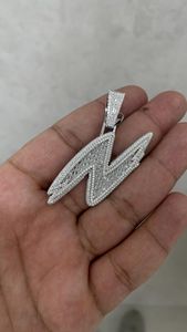 925 <b>Silver</b> Custom Letter <b>Pendant</b> Baguette Moissanite Hip Hop <b>Initial</b> N <b>Pendant</b> Alphabet Charm <b>Pendant</b> - Product Image 6