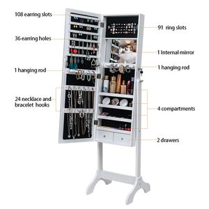 Armadietto a Specchio Bianco XH Regolabile, 4 Ripiani in Legno, Specchio Interno Completo, 2 Cassetti, Organizzatore per Gioielli - Product Image 5