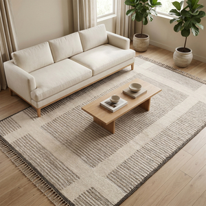 Tapis d'intérieur DECORDEC en laine tuftée à la main, motif géométrique ivoire et taupe, antidérapant, écologique, à poils épais, pour la maison et l'hôtellerie - Product Image 4