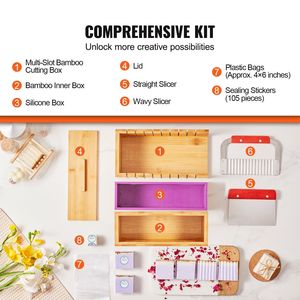 Kit per adulti fai da te per fare il sapone in bambù scatola da taglio in Silicone stampo in acciaio inossidabile frese ondulate diritte 100 sacchetti 105 sapone giocattoli - Product Image 3
