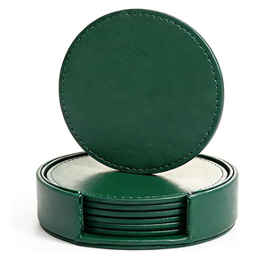 6 Pcs Handmade Leather <b>Coaster</b> Set with Holder, 4 Inch Thickened Heat-Resistant placemats, <b>Coasters</b> <b>for</b> <b>Drinks</b>, Green Luxurious - Product Image 1