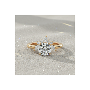 Anillo de compromiso Stonewels con diamante cultivado en laboratorio, medio halo, diamante central tallado, piedras de acento marquesa, oro de 14K, estilo vintage - Product Image 1