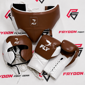 Juego de Boxeo Profesional Personalizado OEM, Color Marrón y Blanco, para Entrenamiento, Guantes con Cordones Hechos de Cuero - Product Image 1