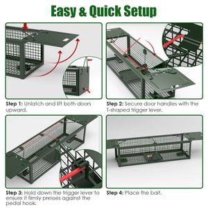 กรงดักหนูแบบ 2 ประตู ขนาด 15.35x4.72x3.94 นิ้ว ทำจากเหล็กชุบสังกะสี แพ็ค 2 ชิ้น ใช้ซ้ำได้ เหมาะสำหรับบ้าน สวน ฟาร์ม โกดัง จับหนูได้อย่างมีมนุษยธรรม - Product Image 4