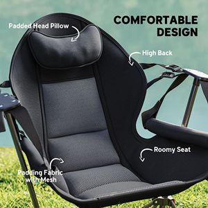 Adjustable Back Folding Swinging <b>Hammock</b> Camping <b>Chair</b> Set of 2 Padded Seat with Cup Holder Black Color - Product Image 4
