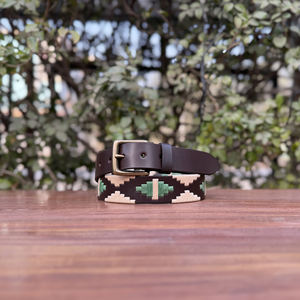 Ceinture Polo Ethnique en Cuir, Finition Artisanale Buffalo, Boucle en Alliage de Zinc Massif, Fil Ciré Recyclé, Durable, Largeur 35MM - Product Image 1