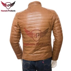 Chaqueta de Cuero Genuino para Hombre, Ajustada, Acolchada, de Piel de Vacuno, con Cuello Alto, Estilo Clásico, para Invierno - Product Image 6