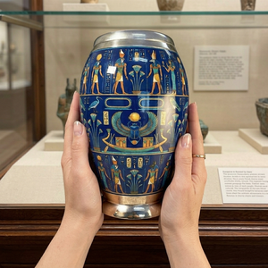 Metal Cremation Urn Egyptian Blue Scarab Pattern Decorative Adult Funeral Memorial Jars with Lid Wholesale Handmade Burial Urns - Product Image 2