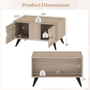Tavolino da Caffè Multifunzione con Superficie Sollevabile, Mobile a 3 Ante Lucido e Scomparto Posteriore Aperto, Effetto Legno Naturale, 80 cm - Product Image 3