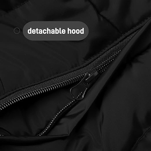 Unisex Black Hooded <b>Fleece</b> Printed Nonwoven Puffer <b>Jacket</b> Windproof Zipper Closure Casual Winter Wear Polyester <b>Lining</b> Front - Product Image 4