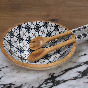 Ensemble de bols en bois de manguier classique Palazzo Premium avec cuillères écologiques pour servir, décoration de table, cadeau de mariage, articles de cuisine - Product Image 1