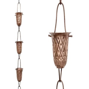 Chaîne de pluie en acier galvanisé style simple, décoration de jardin extérieur, décoration suspendue pour le flux d'eau, motif feuille patine verte - Product Image 4