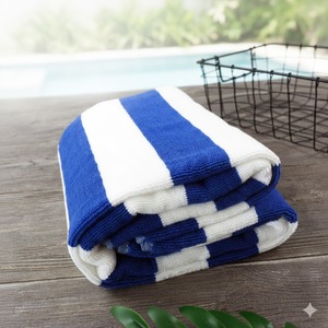Serviette de bain rayée bleue et blanche 100% coton, séchage rapide, douce, absorbante, tissée, pour hôtel, maison, plage - Product Image 1