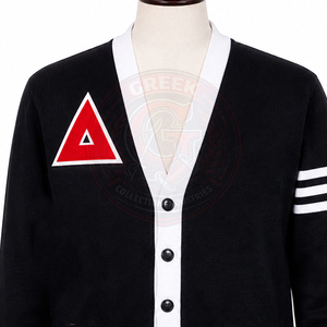 Cardigan en tricot noir à col en V pour femmes de la sororité grecque, avec broderie de la lettre Delta rouge, style preppy, manches longues, style varsity - Product Image 5