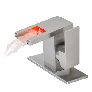 Rubinetto Monocomando per Lavabo Bagno con Luce LED, Cascata a 3 Colori Variabili, Bocca in Vetro, Miscelatore Acqua Calda e Fredda, Montaggio su Piano a Foro Singolo - Product Image 5