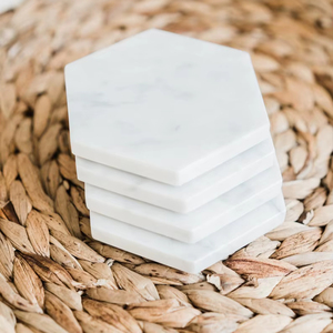 Posavasos de Mármol Blanco con Base de Corcho, Acabado Pulido o Mate - Product Image 1
