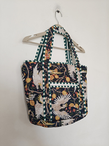 Floral Orange Quilted Cotton Medium Shoulder Tote <b>Bag</b> Zipper Closure Double Handles <b>Reusable</b> Everyday Ladies Shopping Groceries - Product Image 1