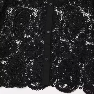 Blusa Larga con Botones para Mujer de Oficina, Elegante, Antiarrugas, de Tela de Encaje de Poliéster, para Otoño - Product Image 5