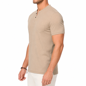 Men's <b>Mandarin</b> Casual Short Sleeve T-<b>Shirts</b> 100% Cotton Solid Knitted Breathable Lightweight Loose Fit Summer Printed <b>Shirts</b> - Product Image 4