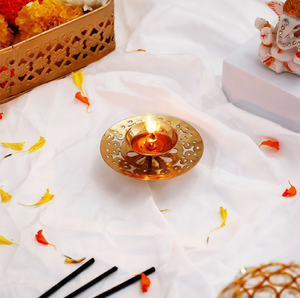 Brass Curved Handle <b>Stand</b> akhand diya Oil Lamp Holder Base Bowl for Home Temple Sacred Puja, available at wholesale prices. - Product Image 5