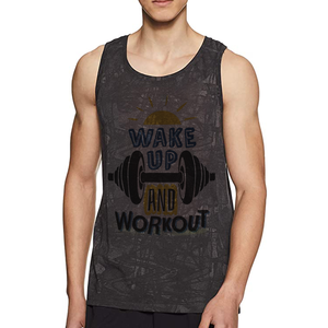 Men's Black O-Neck <b>Sleeveless</b> Knitted Tank Top Printed Pattern Casual Breathable Cotton Quick Dry Eco-Friendly Workout Wear - Product Image 1