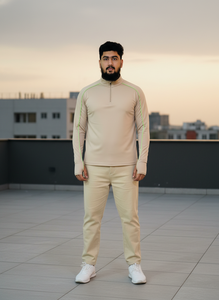 Camiseta Deportiva de Manga Corta para Hombre, Color Beige, con Cierre de Media Cremallera, Secado Rápido, Protección UV, Ribete en Verde Neón, Transpirable, Corte Regular, para Verano - Product Image 5