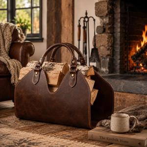 Sac de transport pour bois de chauffage en cuir véritable robuste, de haute qualité, portable, pour le rangement du bois de cheminée, LLR-0171 - Product Image 2