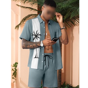 T-shirt unisexe vintage délavé 2026, style décontracté, uni, pour homme, ensemble d'été court, survêtement - Product Image 3