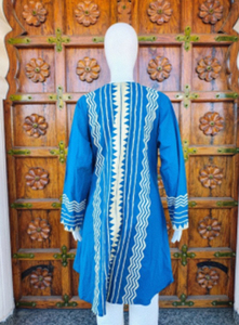 Tunique haut de gamme décontractée en coton tissé, unie, imprimée et brodée, col rond, avec cordon de serrage, coupe trapèze, manches longues, Printemps/Hiver Été, ODM - Product Image 4