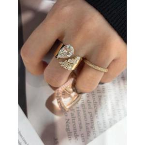 Asymmetric Pear Cut Diamond <b>Ring</b> with Pear Round & Marquise Cluster Stones <b>Thick</b> Wide Band Statement <b>Ring</b> Solid Gold Luxury Mode - Product Image 3