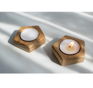 Porte-bougie en bois finition naturelle pour la décoration de la maison et les cadeaux - Product Image 4