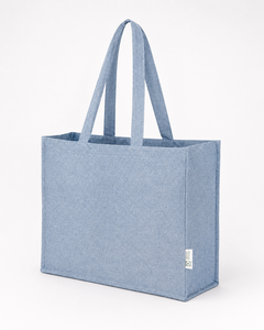Sac fourre-tout en coton recyclé mélangé bleu clair 50,5x36x11 cm, logo personnalisé, sac de shopping promotionnel réutilisable, vente en gros, OEM, ODM, export - Product Image 4