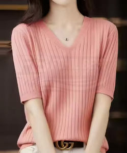 Suéter de Moda Casual de Alta Costura para Mujer, de Algodón, Manga Corta, Cuello Redondo, Delgado, para Primavera/Verano, Corte Regular, Tejido de Punto - Product Image 6