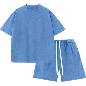 Men Daily Wear Summer T-Shirt Shorts <b>Set</b> Terry Fabric Casual Loose Fit Matching <b>Set</b> Customized Color - Product Image 1