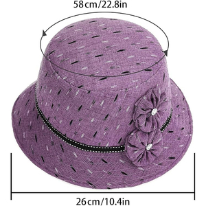 Chapeau Bob Moderne Violet Texturé en Polyester/Coton avec Double Fleur et Strass – Tendance Décontractée Streetwear Printemps Automne Femme - Product Image 4