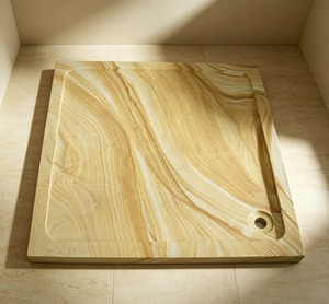 Receveur de douche carré en bois au design minimaliste, installation au sol pour salle de bain - Product Image 1