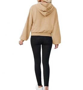 Sudadera con capucha recortada personalizada para mujer, jersey de manga larga con hombros caídos, sudadera holgada con bolsillo de canguro, jersey para Otoño/Invierno - Product Image 3