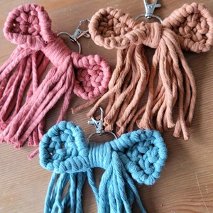 Colorful Bow Shape Macrame Key Chain Handmade Rainbow Rope Bag <b>Charm</b> Cute Aesthetic <b>Keyring</b> Accessory From India - Product Image 5