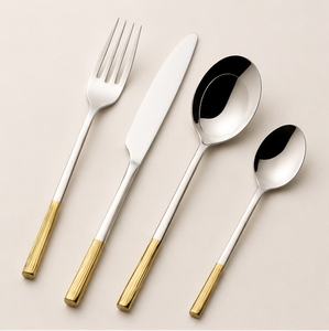Juego de Cubiertos de Acero Inoxidable con Detalles en Dorado, Diseño Maravilloso, Cubertería Moderna y Elegante para Bodas y Hoteles al Mejor Precio - Product Image 3