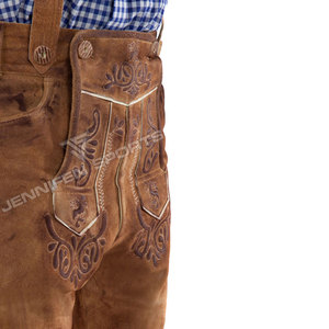 <b>Mens</b> Oktoberfest Special <b>Brown</b> Cowhide Suede Leather Knee-Length Lederhosen - German Trachten Bavarian Costume - Product Image 3