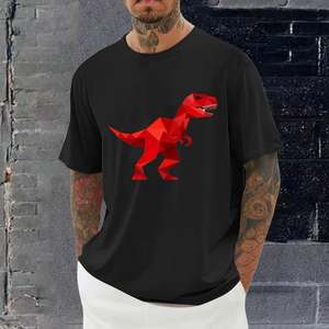 T-shirt à manches courtes pour homme, imprimé T-Rex origami rouge, col rond, coupe classique, style décontracté, tissu jersey 100% coton, respirant - Product Image 5