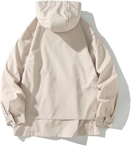 Veste tissée minimaliste à capuche pour homme, couleur unie beige, non doublée, style teint uni - Product Image 4