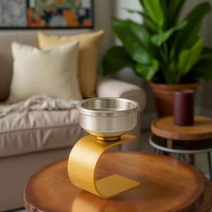 Support diffuseur de parfum style nordique, élégant brûleur d'encens architectural doré avec coupelle argentée brossée pour Oud, résine et charbon - Product Image 2