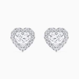IGI Certified Lab Grown Heart Shape Diamond Halo <b>Stud</b> <b>Earrings</b> 14K White Gold Luxury Aura <b>Fine</b> Jewelry Gift Anniversary Wedding - Product Image 3