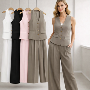 Prix d'usine, ensembles deux pièces pour femmes, logo personnalisé, imprimé uni, ensemble deux pièces en coton et lin, ensembles de vêtements pour filles, vente en gros - Product Image 5