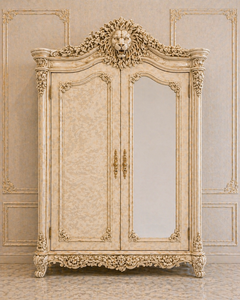 Ensemble de lit de luxe en teck sculpté avec visage de lion, mobilier de chambre à coucher haut de gamme blanc pour appartement avec tables de chevet - Product Image 5