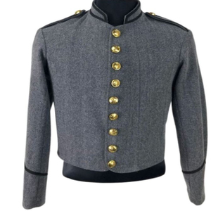 Men'<b>s</b> Woolen Formal Shirt <b>Jacket</b> Gray with Black Trim Stand American Reproduction Confederate Richmond Depot Type Men'<b>s</b> <b>Jackets</b> - Product Image 5