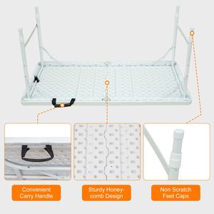 Tavolo Pieghevole Portatile da 120 cm per Uso Interno ed Esterno, Portata Massima 135 kg, Tavolo Bianco Pieghevole per Campeggio - Product Image 3