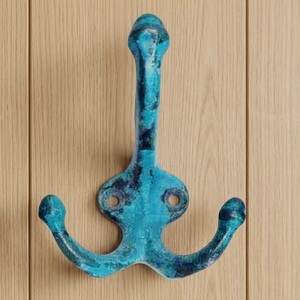 Beads Art CK 558 Rustic Triple Hook Cast Iron Wall Mounted Handmade Multifunctional Blue Patina Finish Coat <b>Hanger</b> - Product Image 4