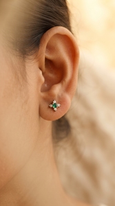 10KT Solid Yellow Gold IGI Certified Designer Jewelry Lab Grown Diamond and Colombian <b>Emerald</b> <b>Stud</b> Earring Round Cut for Women's - Product Image 3